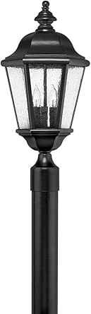 Hinkley Edgewater Three Light 21.25-Inch Post Mount Outdoor Lantern, Aluminum, Clear Seedy Glass, Driveway Walkway or Entry, Lumiglo Bulbs Included, Post Sold Separately, Black Finish