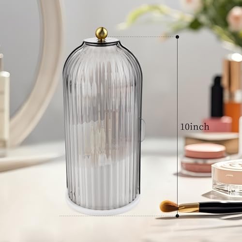 CHIZEKOO Makeup Brush Holder with Lid 360 Rotating Makeup Brush Organizer, Dustproof Waterproof Material & with 3 Compartments for Organized Storage, Dressing Tables Clear Storage Skincare Cosmetic (Grey)