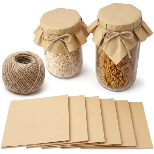 Jetec 200 Pcs Mason Jar Paper Covers with Jute Twine, 6.7" Round