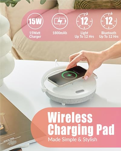 Bedside Lamp with Wireless Charger, Birthday Gifts for Women, 6 in 1 Touch Bedside Lamp, Portable Bluetooth Speaker, Gift for Her, Mom, Dad, Mens Gifts for Birthday Unique - Image 6