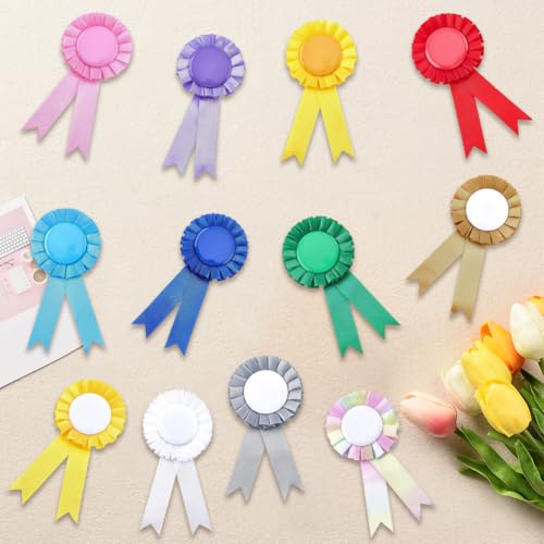 CRASPIRE 12 Colors Brooch Winner Blank Award Ribbon Button 1st Place Pin Victory Ribbons Rosette Grand Prize for DIY Classroom Celebration Party Accessory Competition Sports Event School Contests Show