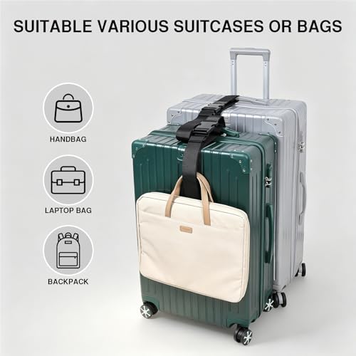 Image of Luggage Straps, Stretchable Luggage Connector Straps for Suitcases, Secure Quick Release Buckle Add A Bag Adjustable Attachment Accessories Belts (Black, 2 inch W)