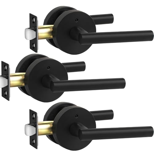 Goldentwarm 3-pack privacy door lever (matte black) for interior doors