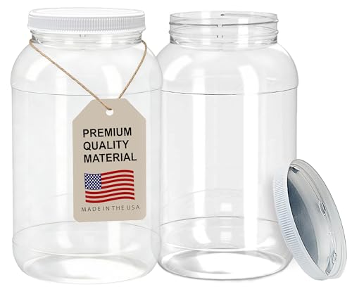 ljdeals 1 Gallon Clear Plastic Jars with Lids, Wide Mouth Storage Containers, Pack of 2, BPA Free, Food Safe, made in USA