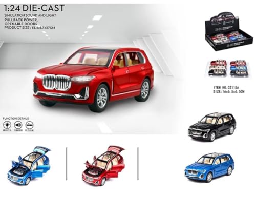Image of 1:24 B-M-W X7 Diecast Metal Pull Back Car with 6 Openable Doors with Sound and Light Toy Decoration car Best Gift Toys for Kids (1:24 B-M-W X7 - Red)