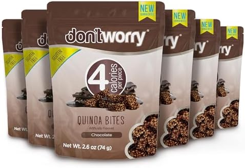 Don't Worry Chocolate Quinoa Bites - Low Calorie Keto Snacks, Only 4 Calories Per Piece!, Healthy Chocolate Granola Bars, Low Carb Quinoa Cookie, Gluten Free High Protein Cookies - 6 Pack
