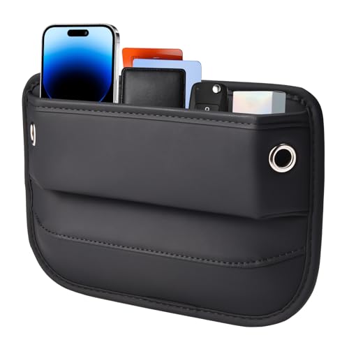 INTMOOD Car Seat Gap Filler, Universal Premium Leather Front Seat Side Organizer, Car Storage Box for Holding Phone, Sunglasses, Keys, Car Accessories fit Auto SUV Truck (Black)