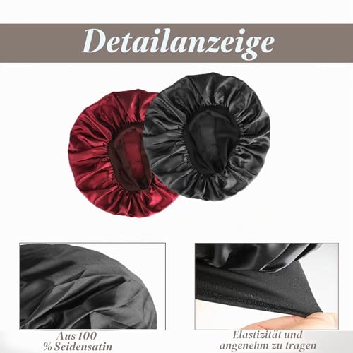 SWEET VIEW Seidenhaube Satin-Schlafmütze Schwarz/Rot – Bild 6