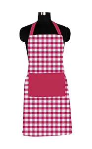 AIRWILL Cotton Chef's Free Size Checkered Pattern Apron (Pink, Pack of 1 pc)