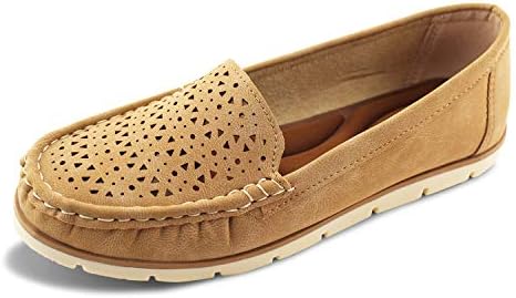 JABASIC Womens Penny Loafers Breathable Slip on Flat Shoes Moccasins (9,Tan)