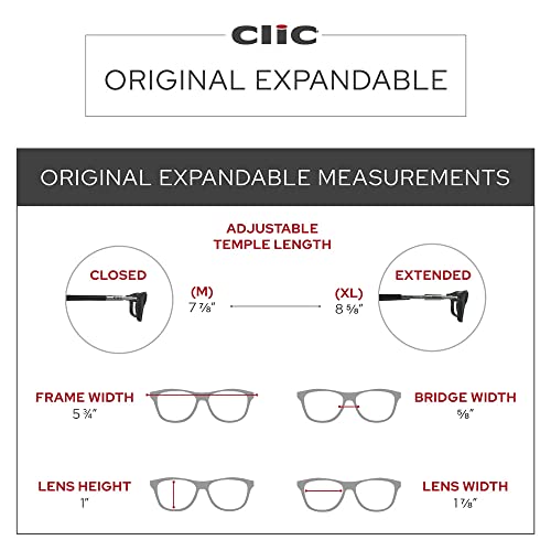 Clic Magnetic Reading Glasses (Expandable), Adjustable Temple Computer Readers, Original Expandable, (M-Xl, Black, 1.50 Magnification) #TOP4
