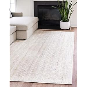 The Knitted Co. 100% Jute Area Rug 5×8 Feet Approx- Braided Design Hand Woven Dyed Off-White Natural Fibers Carpet – Home Decor for Living Room Hallways (5′ x 8′, Off-White)