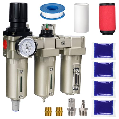 Upgraded 1/2' NPT Industrial Air Compressor Dryer, 3 Stage Water Separator with Particulate Filter, Coalescing Filter, Desiccant Dryer, Air Regulator & Auto Drain