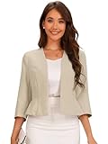 Ce cardigan est composé de plusieurs points de conception : sans col, devant ouvert, manches 3/4, design péplum, couleur unie