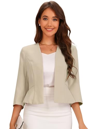 Blazer court Allegra K veste péplum manches 3/4 ajustée