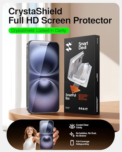 Image of SMARTDEVIL 2 Pack Tempered Glass for iPhone 16 /15 Screen Protector | Military-Grade Shatterproof Protection, Crystal Clear, 9H Hardness, Fast & Easy Installation, Scratch Proof, Case Friendly