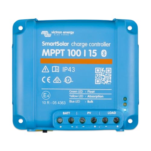 Victron Energy SmartSolar MPPT Solar Charge Controller (Bluetooth) - Charge Controllers for Solar Panels - 100V, 15 amp, 12/24-Volt