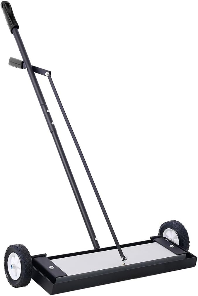 24-Inch Magnetic Sweeper with Wheels, Heavy Duty Push-Type Rolling Pickup Sweeper with Adjustable Handle & Release for Nails Needles Screws Collection, 100 Pound Capacity