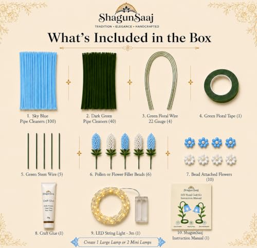 Image of ShagunSaaj Pipe Cleaner Flower Showpiece with LED DIY Kit for Adult & Kids Craft DIY, Aesthetic Home Decor, Office Desk Decor, Personalised Gifting, Non Withering Flowers (Blue)