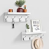 AHDECOR Entryway Floating Wall Mounted Coat Rack, Storage Hanging Shelf with 4 Durable Hangers, White