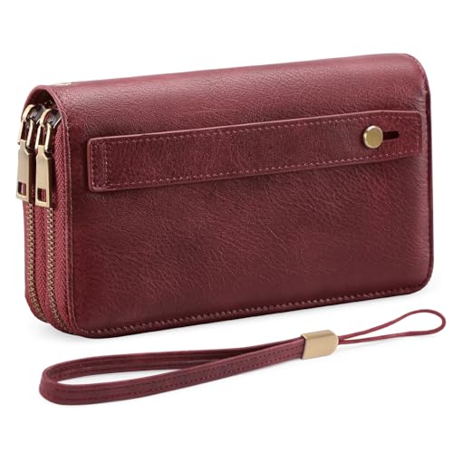 Listado de Carteras para Mujer , tabla con los diez mejores. 45 SlowTon Carteras Mujer, 24 Ranuras Gran Capacidad Cartera Roja para Mujer de Cuero PU con Bloqueo RFID, Minimalista Cartera Dama con Monedero y Doble Cremallera para Mujeres,...