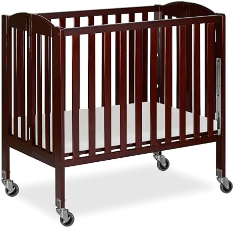 Dream On Me 3-in-1 Portable Mini Baby Crib in Espresso, GreenGuard Gold & JPMA, Birchwood, Quick Fold Patent, Playpen or Changer, Storage or Travel, Heavy Duty Steel Castors, 3 Heights1″ Mattress Pad