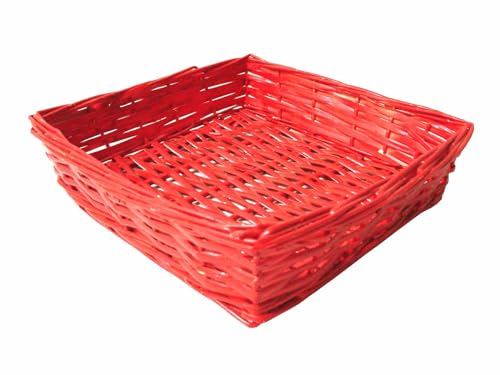 Wh Working House Cesta Cestillo Contenedor Bandeja Mimbre Sencillo Cuadrado Rojo