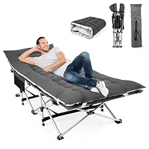 Homdox Camping cot Folding Outdoor Camping Cot Pad – Quality Lightweight Heavy Duty Adult & Kids Travel Cot Double Layer Oxford Portable Travel Camp Cots for Camp/Office/Home
