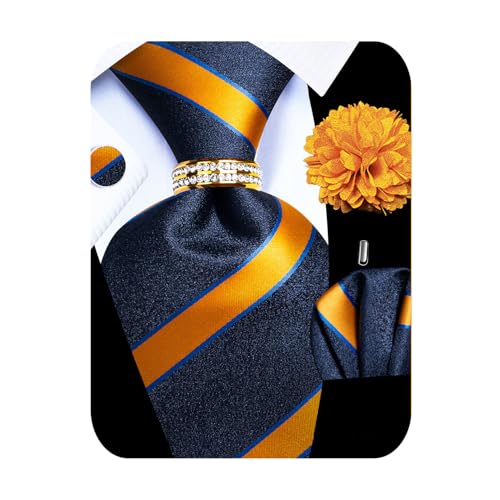 Image of 5PCS Mens Premium Silk Tie, Pocket Square, Cufflinks, Drilled Tie Ring and Lapel Pin Set for Wedding Groom Party