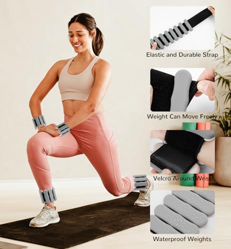 Image of Ankle & Wrist Weights for Women Men, Set of 2, 1 lb /2 lb Each | Adjustable Arm & Leg Weights, Soft Silicone Weighted Bracelet For Pilates Yoga Dance Walking Running Swimming Weight Loss