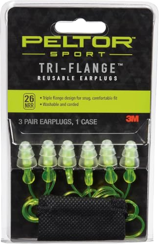 Image of Peltor Sport Tri-Flange Corded Reusable Earplugs, 3-Pairs per Pack (Pack of 10)