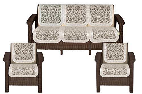 Image of The Furnishing Tree Cotton Floral Knitted Pattern 10 Pieces 5 Seater Sofa Cover Set Offwhite