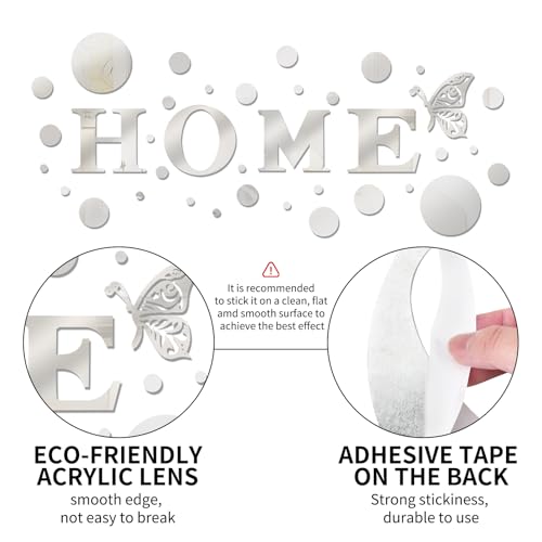 DIYJEP 37 Pieces Acrylic 3D Mirror Wall Stickers Home Letters and Round Shape, DIY Mirror Effect Wall Art Decals Removable Decor for Living Room Bedroom TV Background,Modern Fashion Home Decoration - Image 4