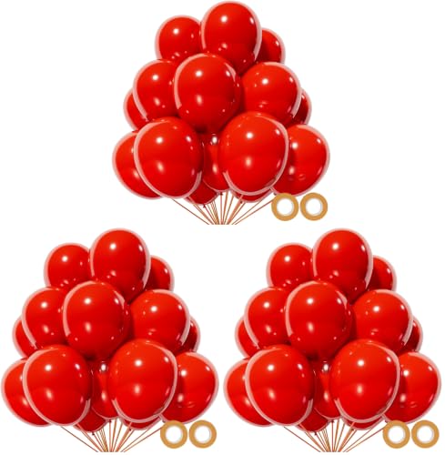 Image of Red Balloon 110pcs, Red Latex Balloons12 inch for Birthday Valentine's Day Wedding(with 2 Ribbons). (Pack of 3)
