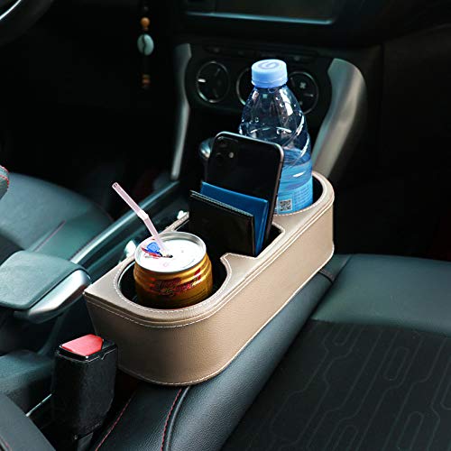 Car Cup Holder Expander With Pu Leather Cover, Multifunction Car Seat Pocket Glove Phone Mount Organizer,Car Back Seat Storage For Drink Mug Bottle Cellphones Coasters Cards (Beige) #TOP5