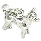 Sterling Silber 925 Chihuahua Sterlingsilber Hund .925 x 1 Chihuahuas Chiwawa Hunde Anhänger sslp2092