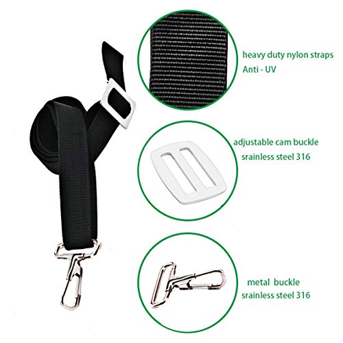 Percare 2 Pcs Adjustable Bimini Top Straps Black, Marine Tension Tie Down Webbing Straps With Loop Snap Hooks + Pad Eye Straps,28"~60" Stainless Steel Boat Awning Hardware #TOP3