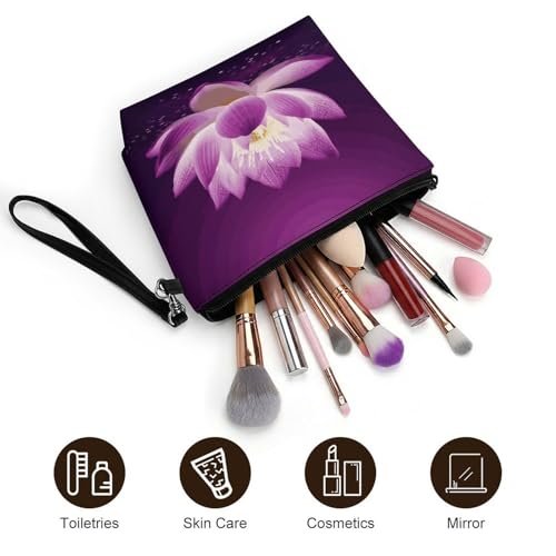 Bolsa de maquillaje de piel sintética con asa para mujer, neceser de cosméticos de 21x6x14 cm 5