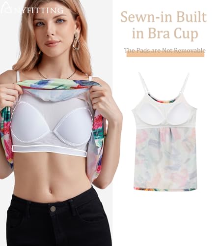 Image of Camisoles for Women with Built in Bra Adjustable Strap Tank Tops Cami Sleeveless Summer Tops for Workout Sleeping Traveling