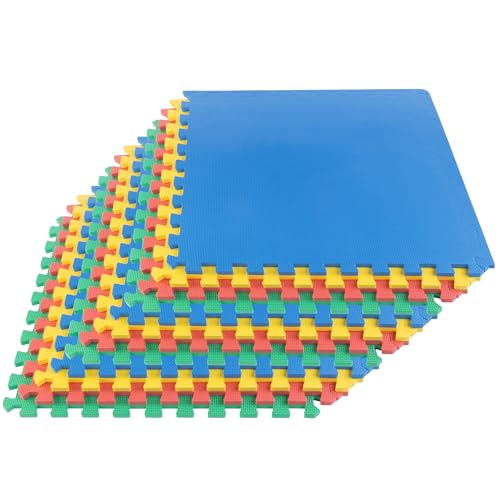 Image of EVA Foam Mat Tiles 12-Pack - 48 SQ FT Interlocking Padding for Playroom or Gym Flooring - Workout Mat or Baby Playmat by Stalwart (Multicolor)