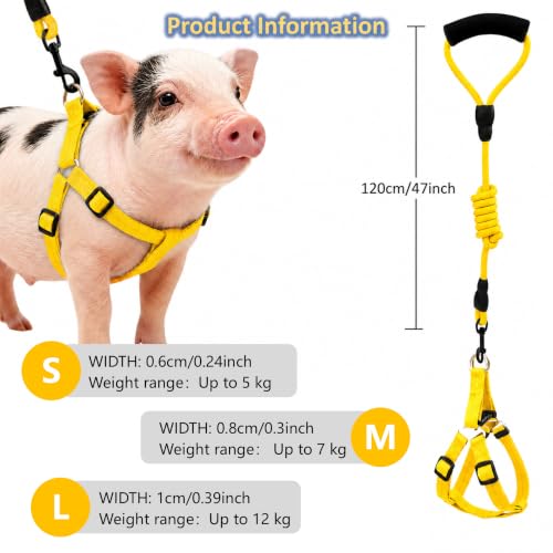 Image of Mini Pig Harness, Adjustable Small Pig Harness with Leash Infinity Style Lead and Soft Foam Handle for Small to Medium Pet Pigs Walking Training Jogging (Yellow, M)