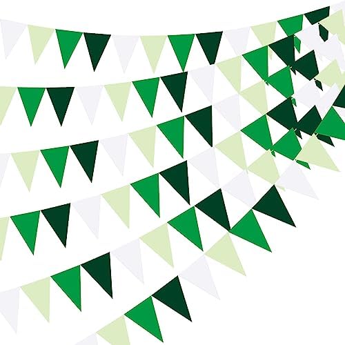 32Ft Green White Bunting Banner Party Decorations Reusable Triangle ...