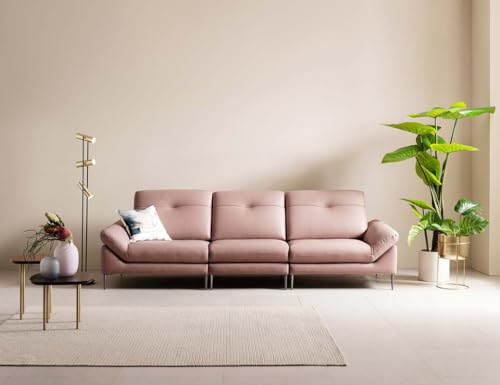 Image of Fabrique David Leatherette Look Light 4 Seater Sofa Set with Puffy Sturdy Pink | Luxury Comfortable Furniture Perfect for Home Guests Office & Living Room | Stainless Steel Legs