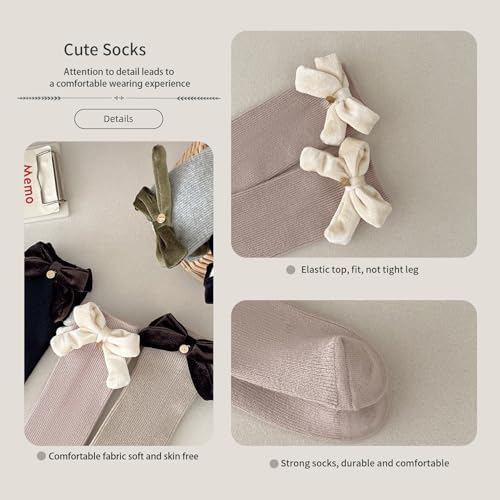 Girls Socks Knee High Cable Knit Slouch Socks with Bow 3-8 Years4