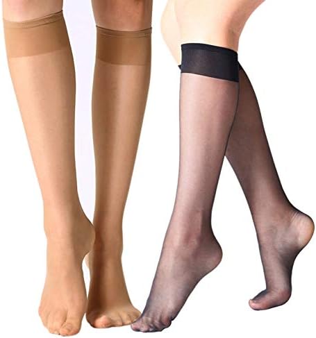MANZI 12 Pairs Lady's Sheer Knee High Stockings (6 Pairs Black,6 Pairs Natural)