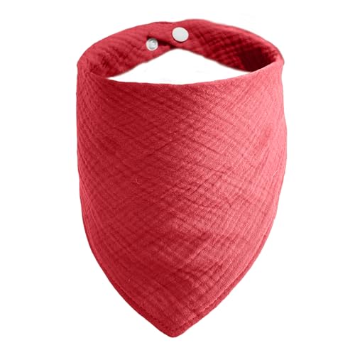 ICEMOOD Haustier-Baumwoll-Bandanas mit verstellbarem Druckknopf für kleine Welpen – Einfarbiges Hundehalstuch,Wein Rot,M