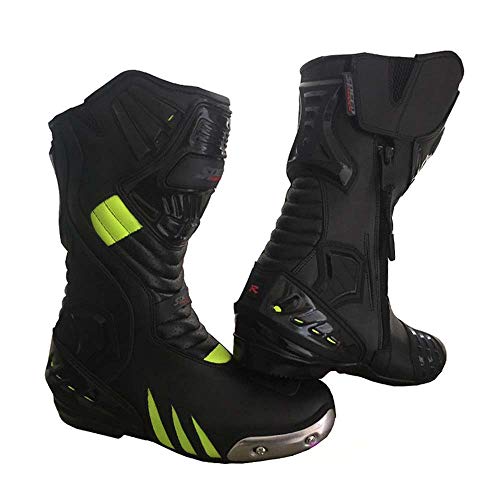 HIVIZ & Black Men's Motorcycle Racing Leather Boots (Size 12 UK)