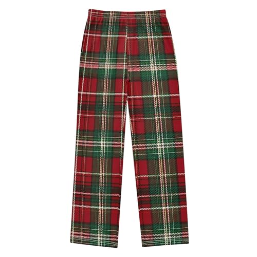 Red and Green Checkered Pattern Pajama Pants Long Sleep Pants Soft Pajama Bottoms With Pockets