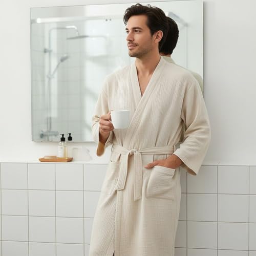 Kimono yukata transpirable de algodón para evitar el calor al dormir 8
