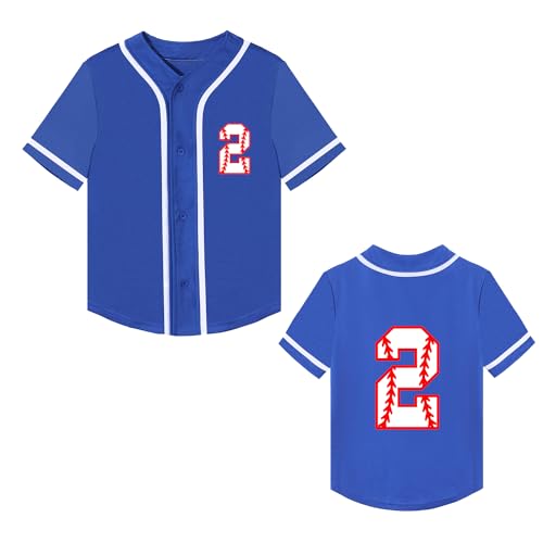 Mowbeat Toddler Baseball Jersey 2 Year Old Boy Birthday Shirt 2 Baseball Birthday Short Sleeve Button Shirts